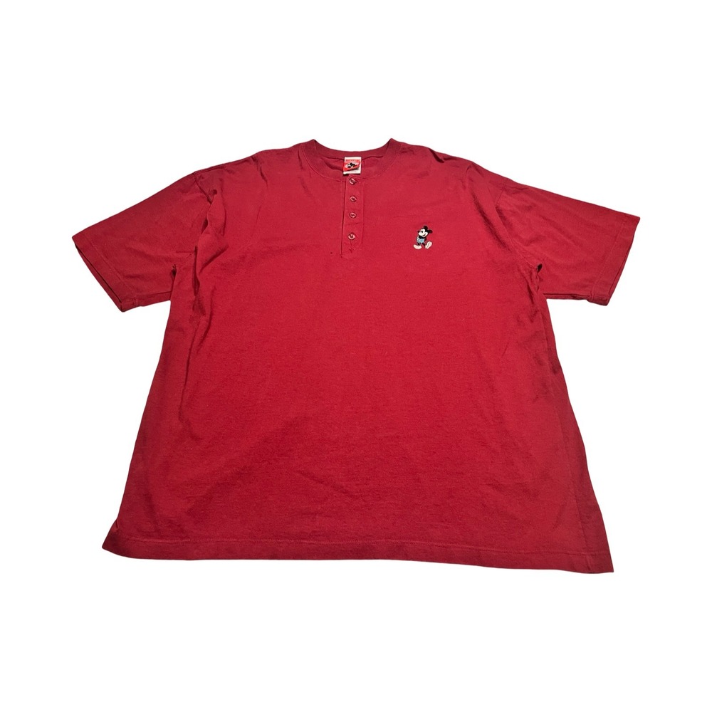 Vintage Mickey Inc Mens Red Henley Shirt Short Sleeve Disney‎ Mickey Mouse XL